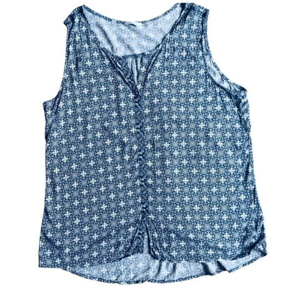 Reitmans Blue Boho Sleeveless Blouse XXL Flowy Summer Top Mandarin Collar - Picture 5 of 13